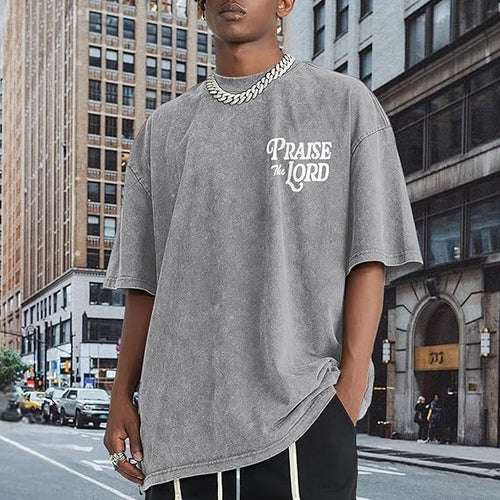 Christian Jesus Shirts for Men Religious Praise The Lord Bible Verse Shirt Oversized Graphic Tees Acid Wash Tshirt